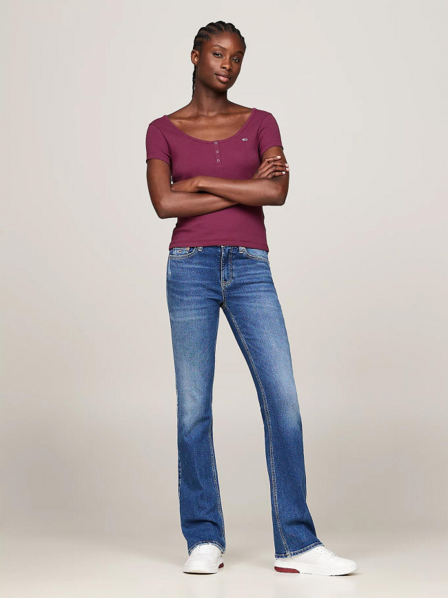 T-shirt slim henley violet femme - Tommy Jeans