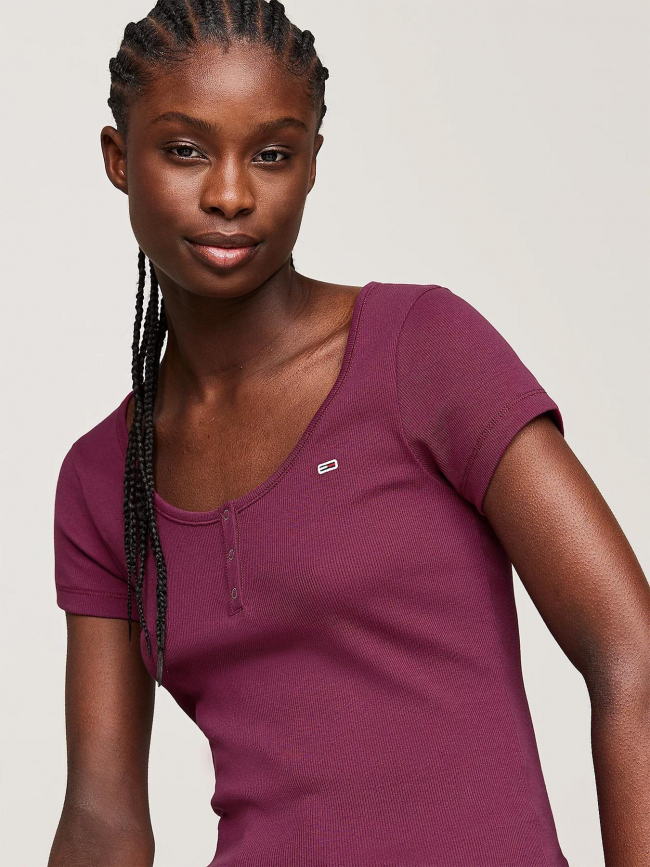 T-shirt slim henley violet femme - Tommy Jeans