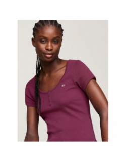 T-shirt slim henley violet femme - Tommy Jeans