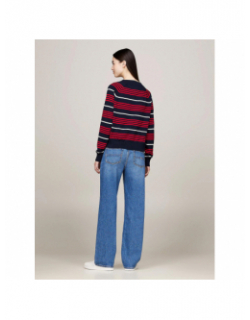 Pull col v rayé bleu marine rouge femme - Tommy Jeans