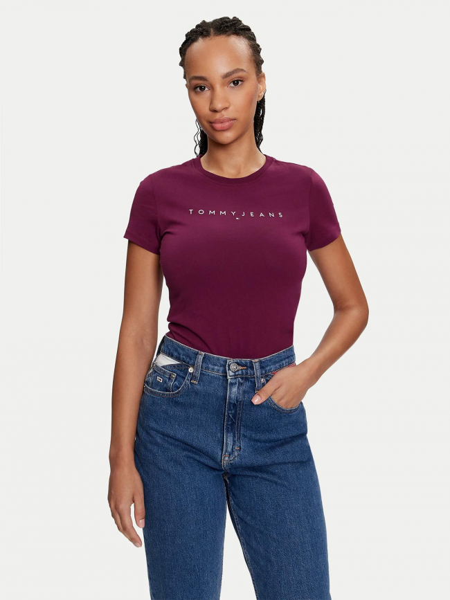 T-shirt slim linear logo violet femme - Tommy Jeans