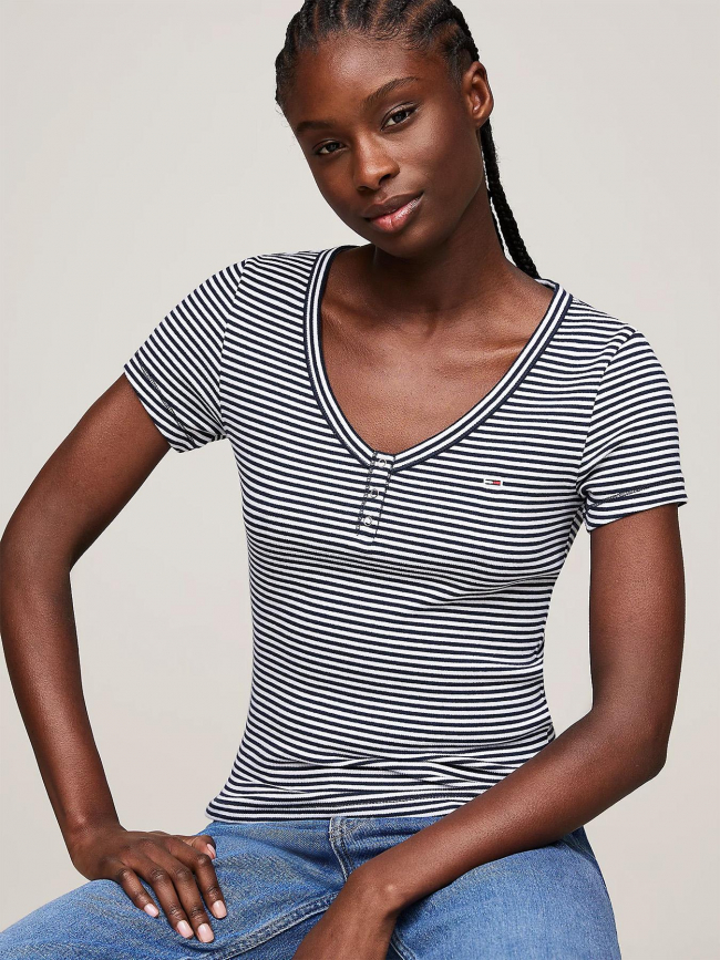 T-shirt rayé slim bleu marine blanc femme - Tommy Jeans