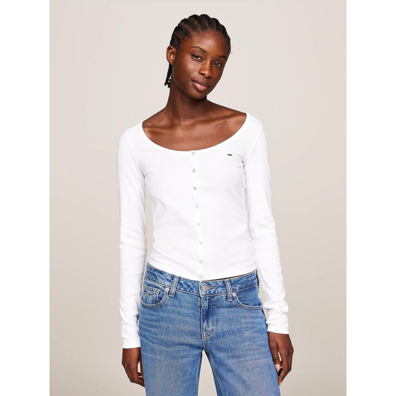 Top manches longues slim bouton blanc femme - Tommy Jeans