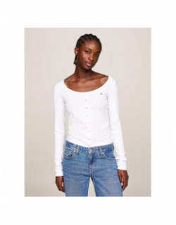 Top manches longues slim bouton blanc femme - Tommy Jeans