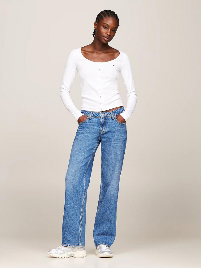 Top manches longues slim bouton blanc femme - Tommy Jeans