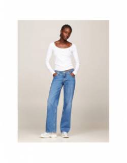 Top manches longues slim bouton blanc femme - Tommy Jeans