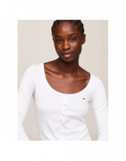 Top manches longues slim bouton blanc femme - Tommy Jeans