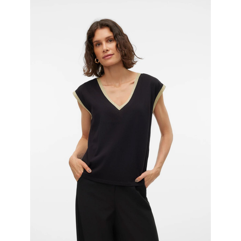 T-shirt col v doré maldora noir femme - Vero Moda