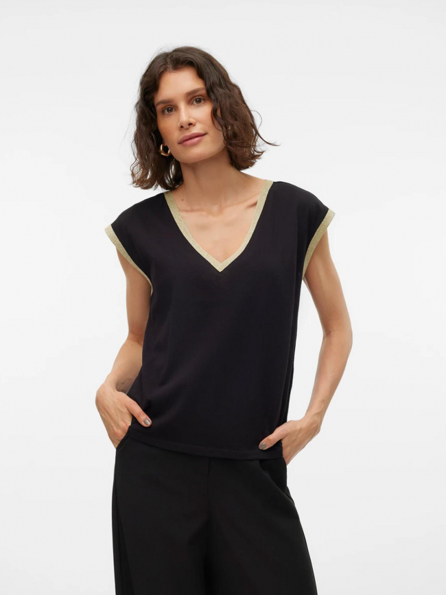 T-shirt col v doré maldora noir femme - Vero Moda