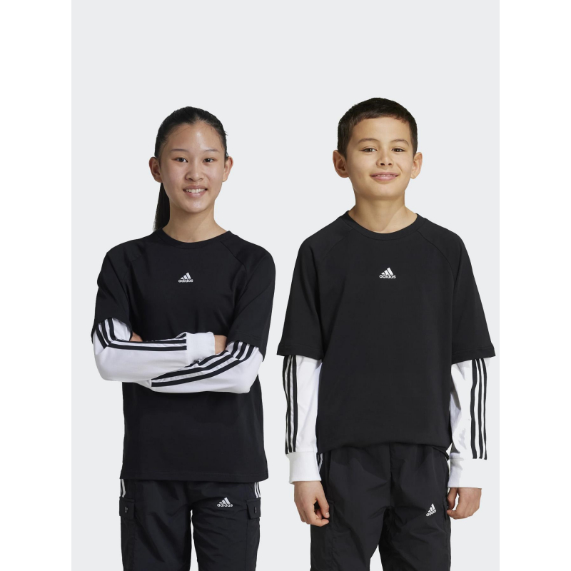 T-shirt manches longues 2in1 noir blanc enfant - Adidas