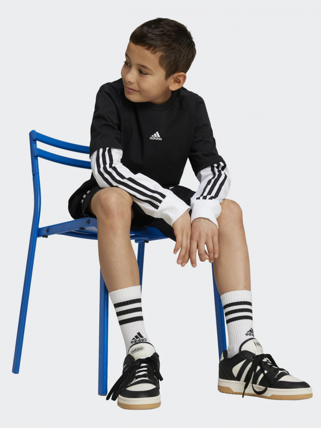 T-shirt manches longues 2in1 noir blanc enfant - Adidas