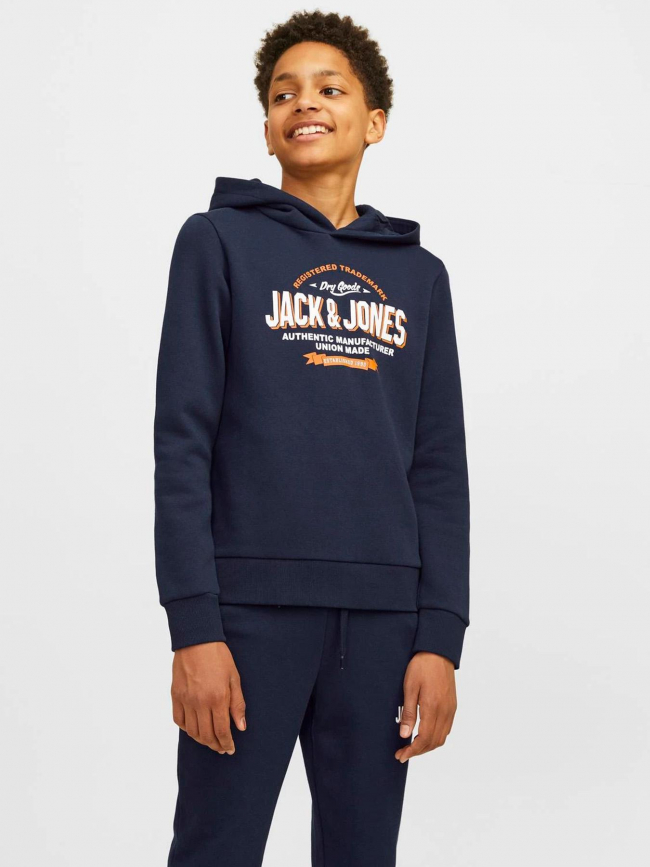 Sweat à capuche logo bleu marine garçon - Jack & Jones