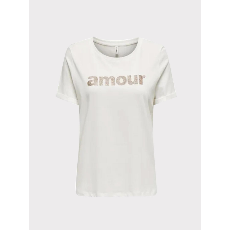 T-shirt olive amour pailleté blanc femme - Only