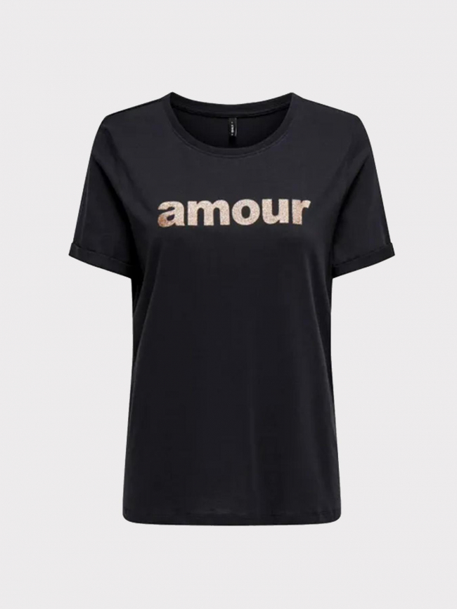 T-shirt olive amour pailleté bleu marine femme - Only