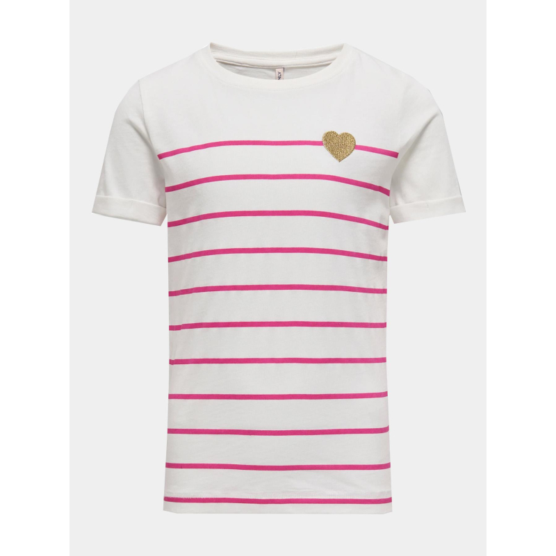 T-shirt kogemily life à rayures blanc/rose fille - Only