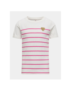 T-shirt kogemily life à rayures blanc/rose fille - Only