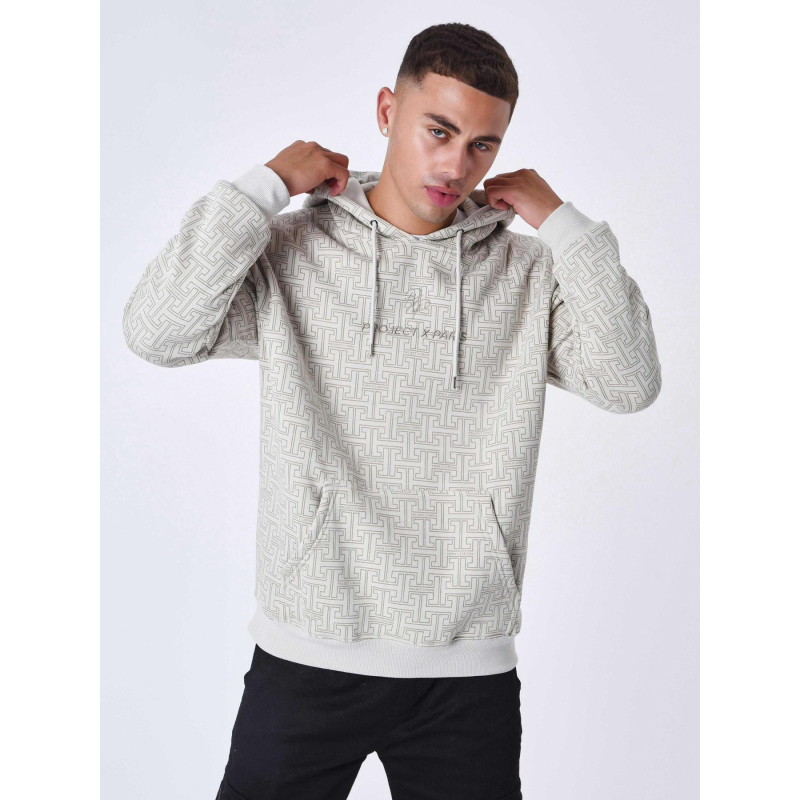 Sweat imprimés logo brodé beige homme - Project X Paris