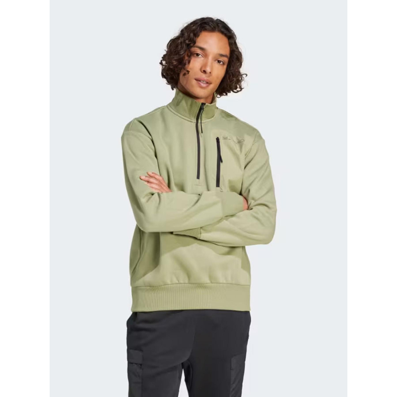 Sweat col zippé vert homme - Adidas