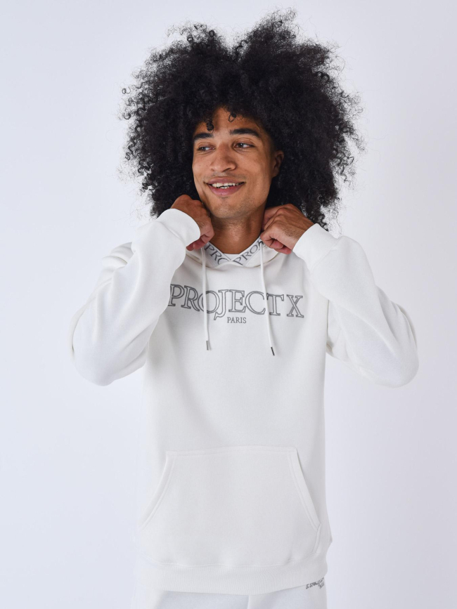 Sweat à capuche logo brodé blanc homme - Project X Paris