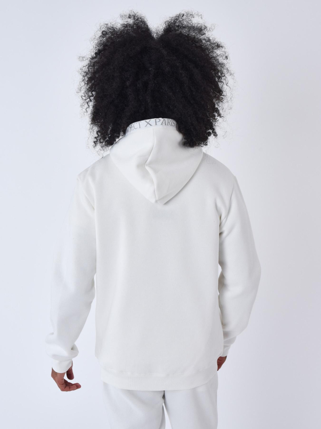 Sweat à capuche logo brodé blanc homme - Project X Paris