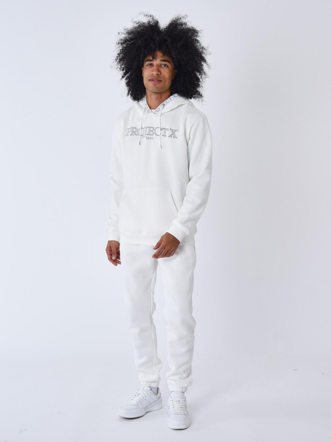 Sweat à capuche logo brodé blanc homme - Project X Paris