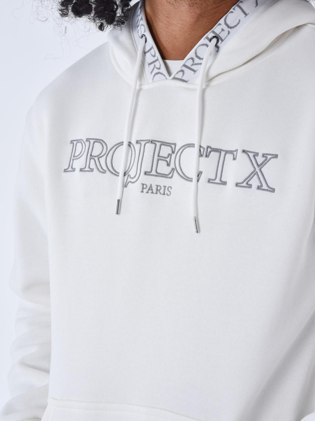 Sweat à capuche logo brodé blanc homme - Project X Paris