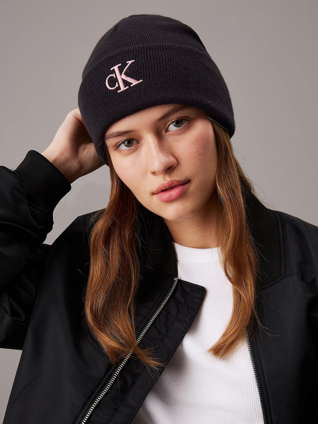 Bonnet logo monogram noir femme - Calvin Klein Jeans