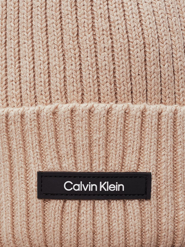 Bonnet uni côtelé beige - Calvin Klein