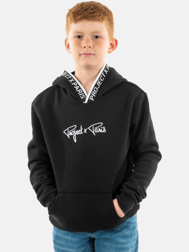 Sweat à capuche logo uni noir enfant - Project X Paris