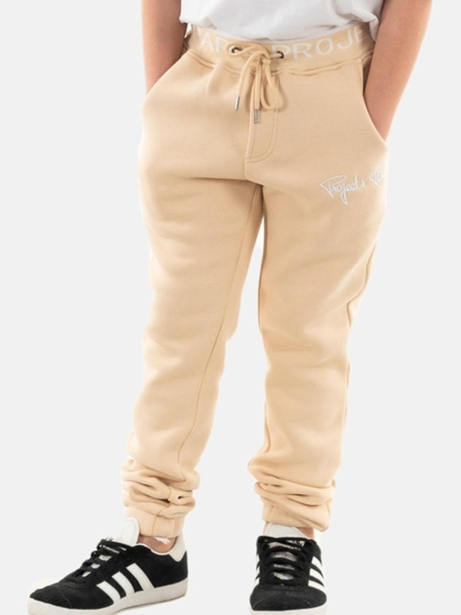 Jogging uni logo brodé beige enfant - Project X Paris