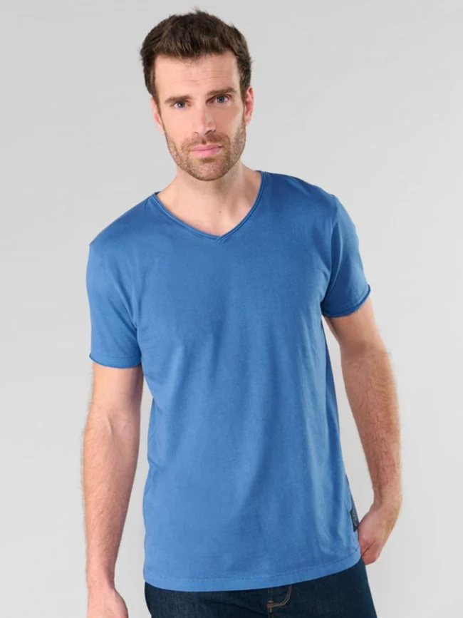 T-shirt uni col v bribs bleu homme - Le Temps Des Cerises