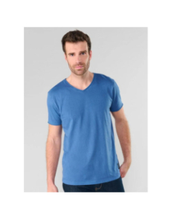 T-shirt uni col v bribs bleu homme - Le Temps Des Cerises