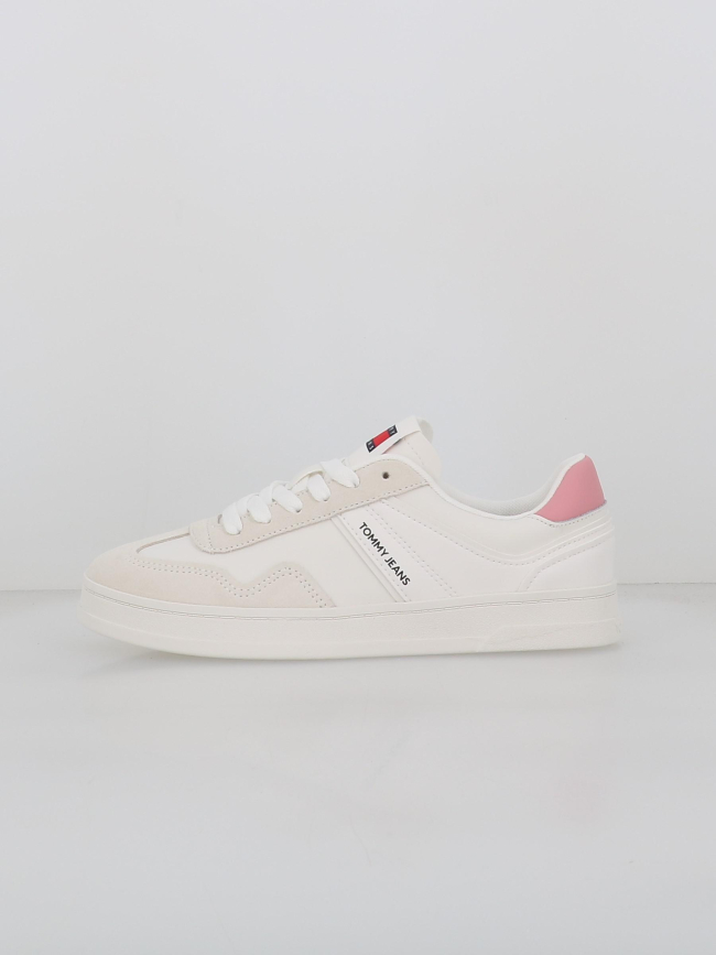 Baskets en cuir court blanc rose femme - Tommy Jeans