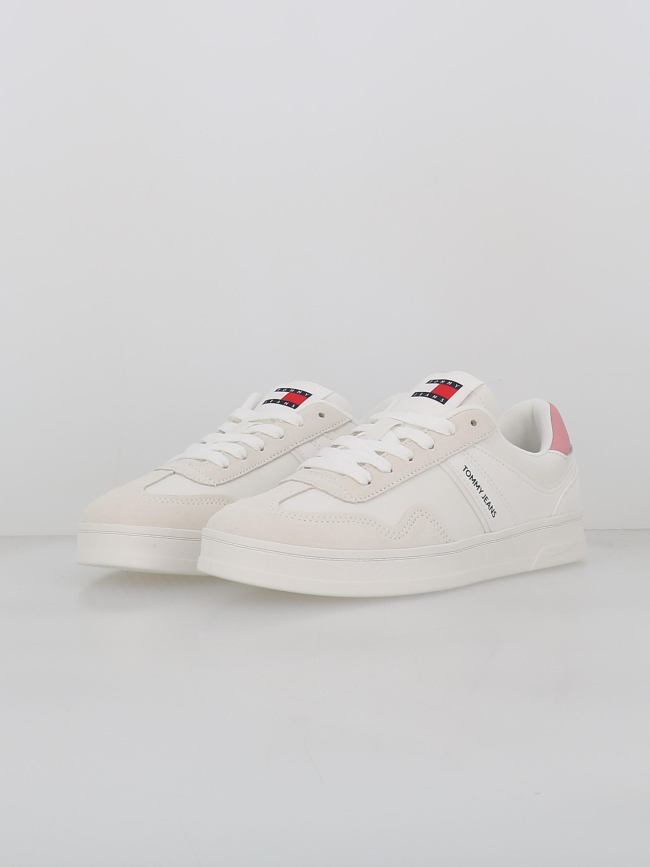 Baskets en cuir court blanc rose femme - Tommy Jeans