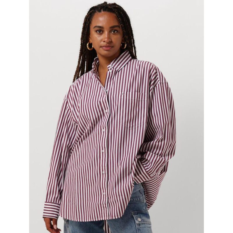 Chemise rayée oversize pinstripe bordeau femme - Tommy Jeans