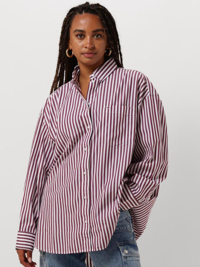 Chemise rayée oversize pinstripe bordeau femme - Tommy Jeans