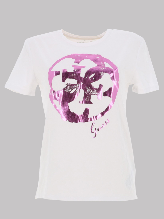 T-shirt imprimé métallique blanc rose fille - Guess