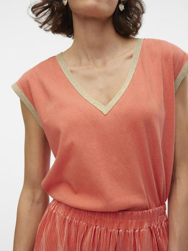 T-shirt col v doré maldora orange femme - Vero Moda