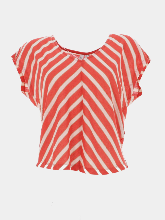 T-shirt col v manika rayé orange écru femme - Vero Moda