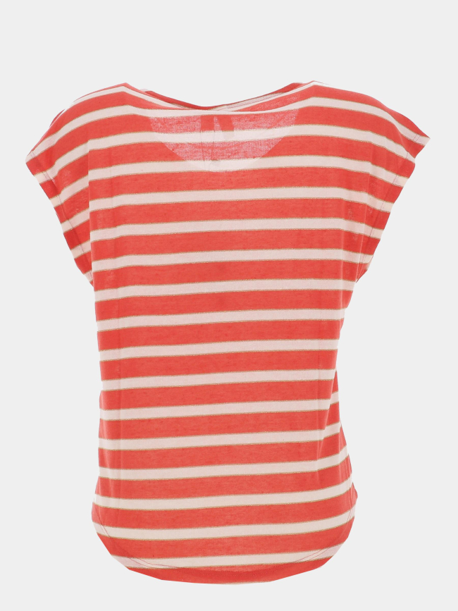 T-shirt col v manika rayé orange écru femme - Vero Moda