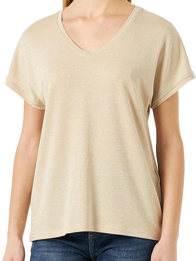 T-shirt rayé pailleté harrie beige femme - Only