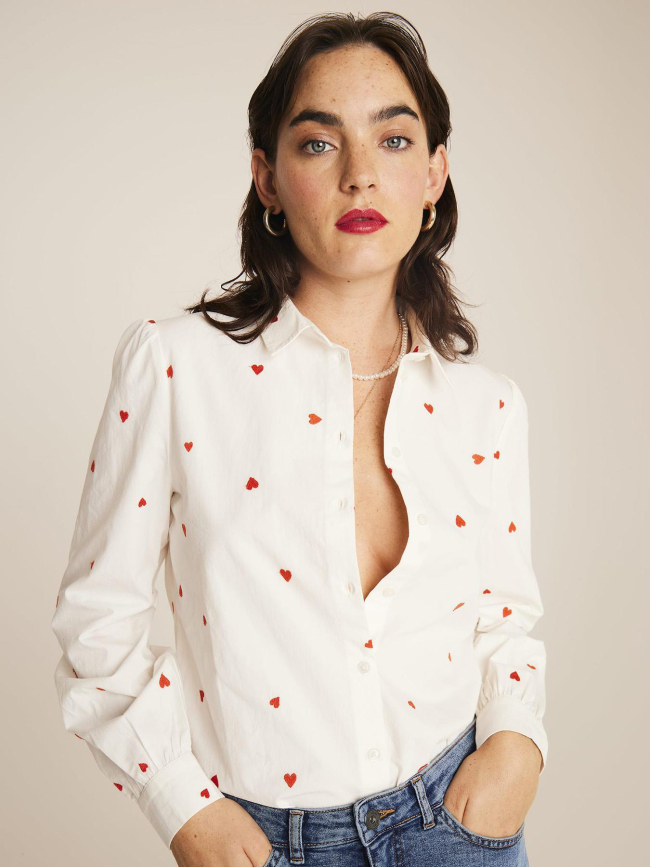 Chemise cœur brodé sanaz blanc femme - Ichi