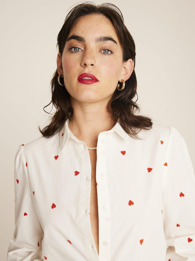 Chemise cœur brodé sanaz blanc femme - Ichi