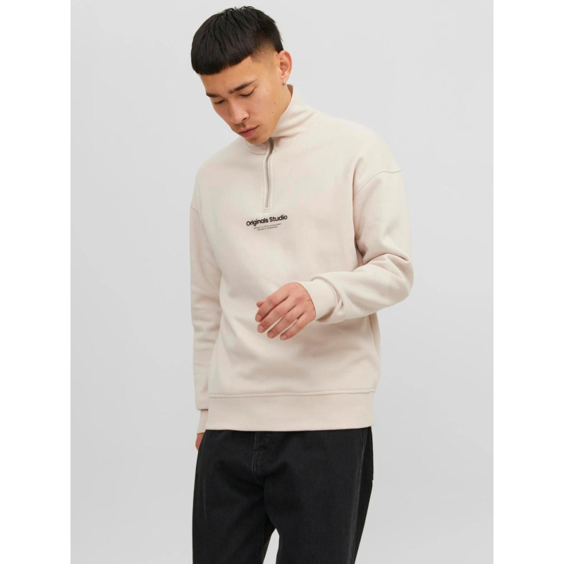 Sweat zippé jorvesterbro quarter beige homme - Jack & Jones