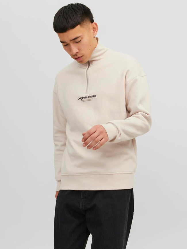 Sweat zippé jorvesterbro quarter beige homme - Jack & Jones