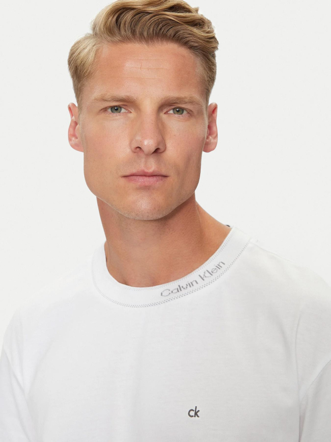 T-shirt col avec logo uni blanc homme - Calvin Klein