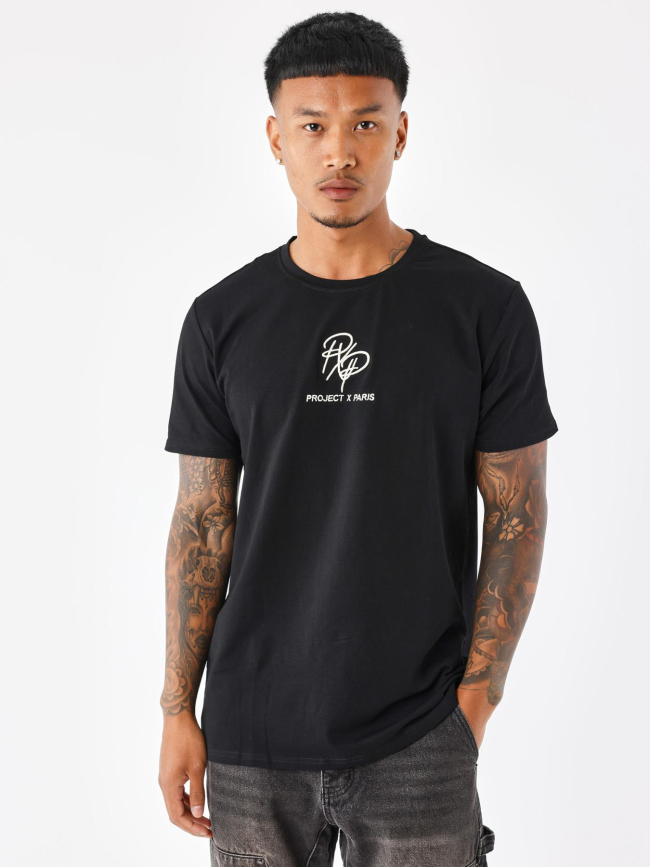 T-shirt double logo brodé noir homme - Project X Paris