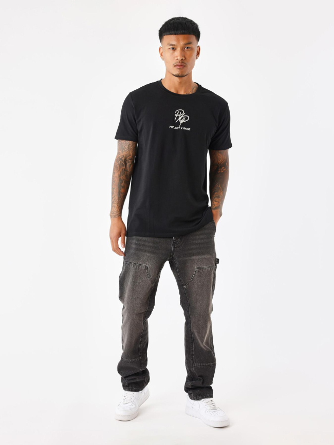 T-shirt double logo brodé noir homme - Project X Paris