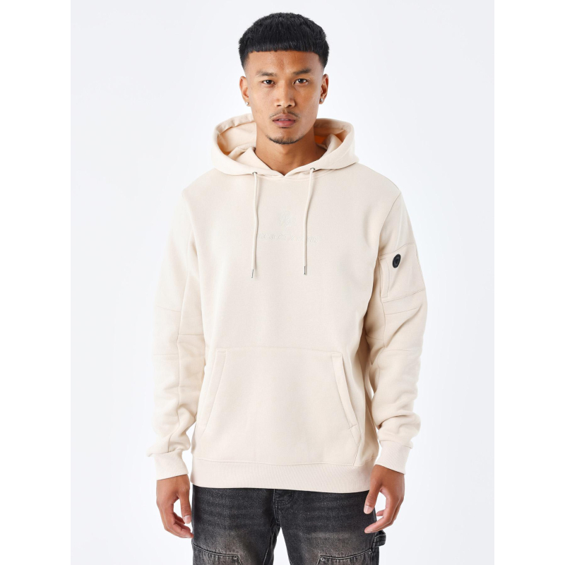 Sweat à capuche double logo brodé beige homme - Project X Paris