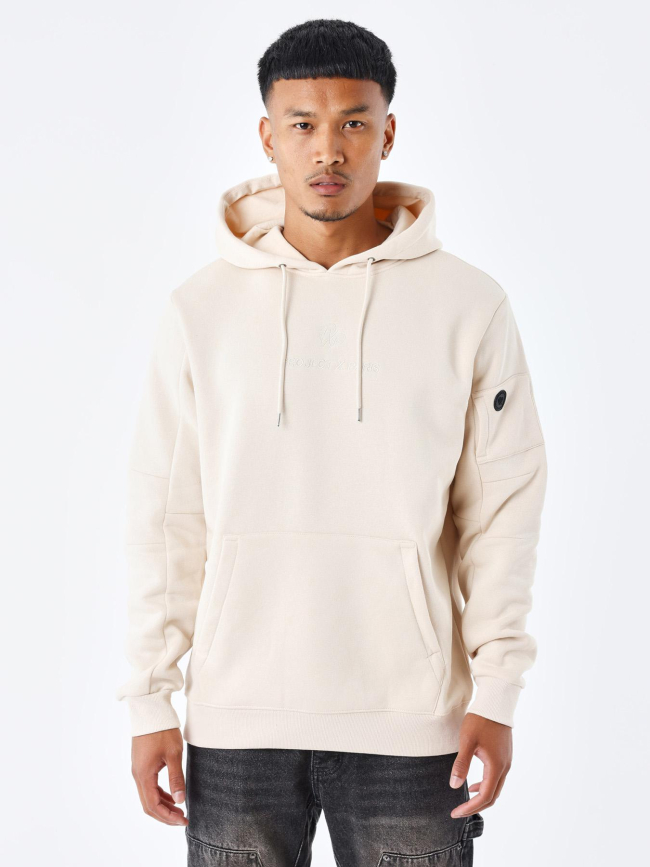 Sweat à capuche double logo brodé beige homme - Project X Paris